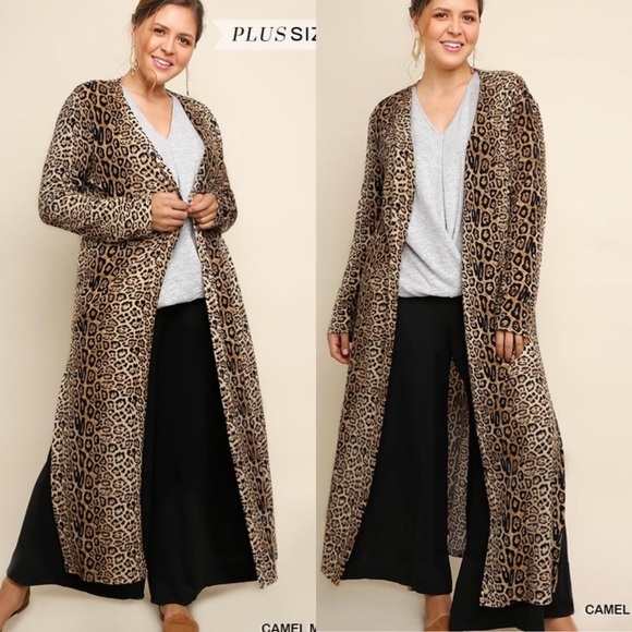 NWT Umgee Jaguar Print Open Front Long Body Cardigan with Side Slits - Picture 5 of 11